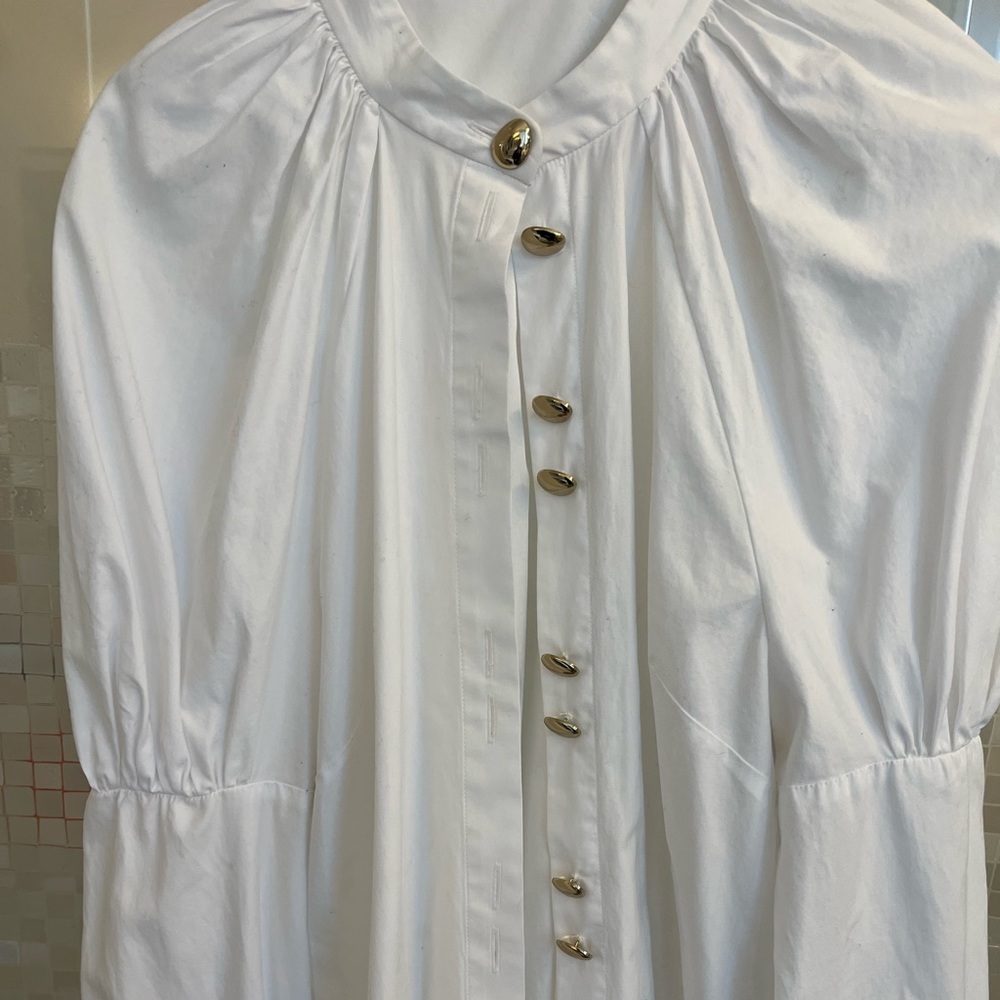 Acler white poplin blouse with gold buttons and long sleeves